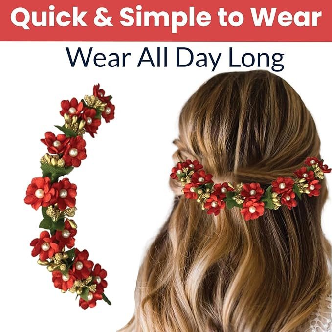 Temperia Hair Accessories For Women's & Girls -Stylish Red Rose Artificial Flowers Bun Juda Bridal Brooch & Braid For Hairstyle & Decoration - Pins & Clips For Style Of Bride