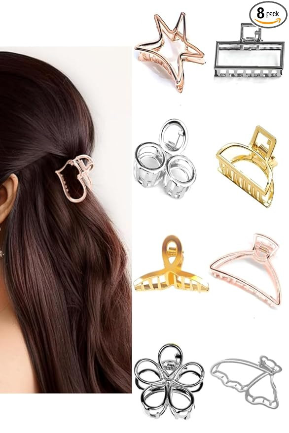 THE MARKETVILLA Hair Clips for Woman Metal - Pack of 8, Hair Clutcher for Women, Claw Clips for Women Aesthetic Clutcher, Cute accessories for Girls,  (Medium Size)