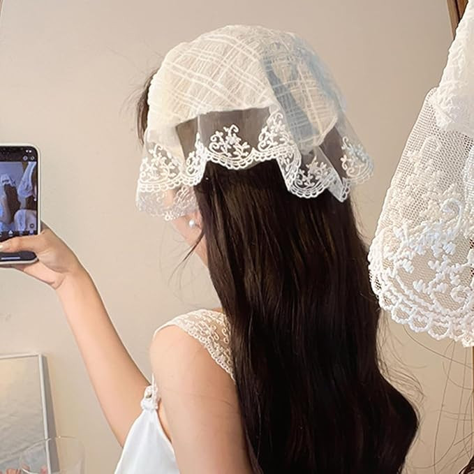 Bandanas for Women,Stylish Headband for Women, Lovely White Lace Headband,Perfect for Garden Parties,Birthday Events