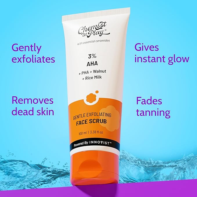 Chemist At Play Gentle Exfoliating Face Scrub with Mandelic Acid & Walnuts | Removes Dead Skin & Blackheads | Detans |Gives Instant Glow| Face Scrub for Women & Men | 100ml