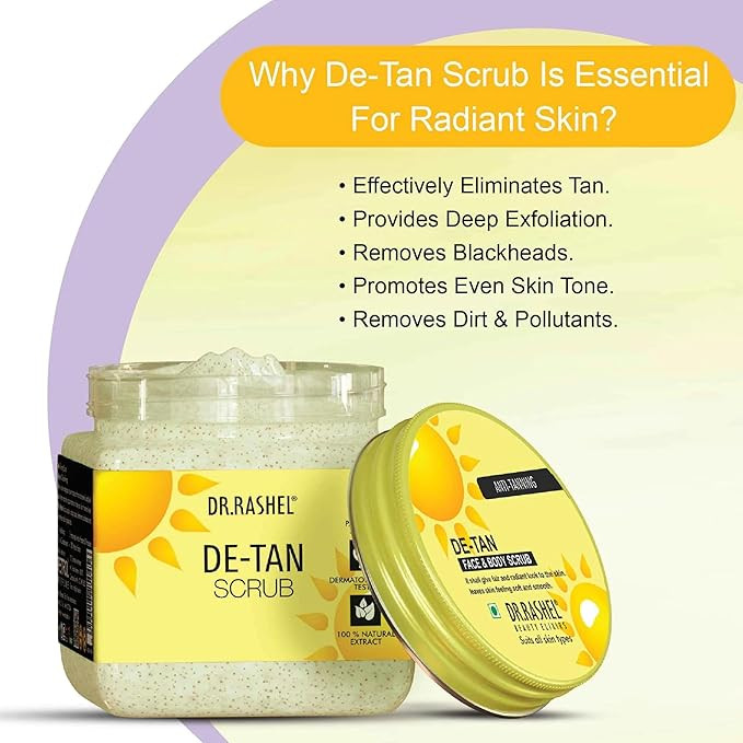 DR.RASHEL De-Tan Scrub For Face & Body (380 Ml) | Revitalizing Tan Removal || Cleanser,Dead Skin|| Blackhead Remover For Deep Exfoliation Scrub