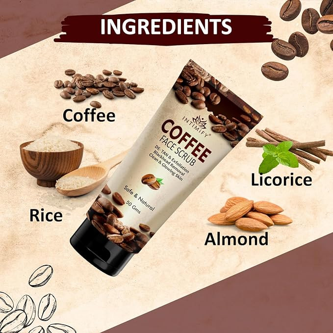 INTIMIFY Coffee Face Scrub For Glowing Skin, Provides Exfoliation and Skin Refresh, Removes Dead Skin, Blackheads, for Women & Men - 100g