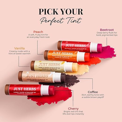 Just Herbs Tinted Lip Balm for Men and Women with SPF 20+ for Dark Lips to Lighten 4 g