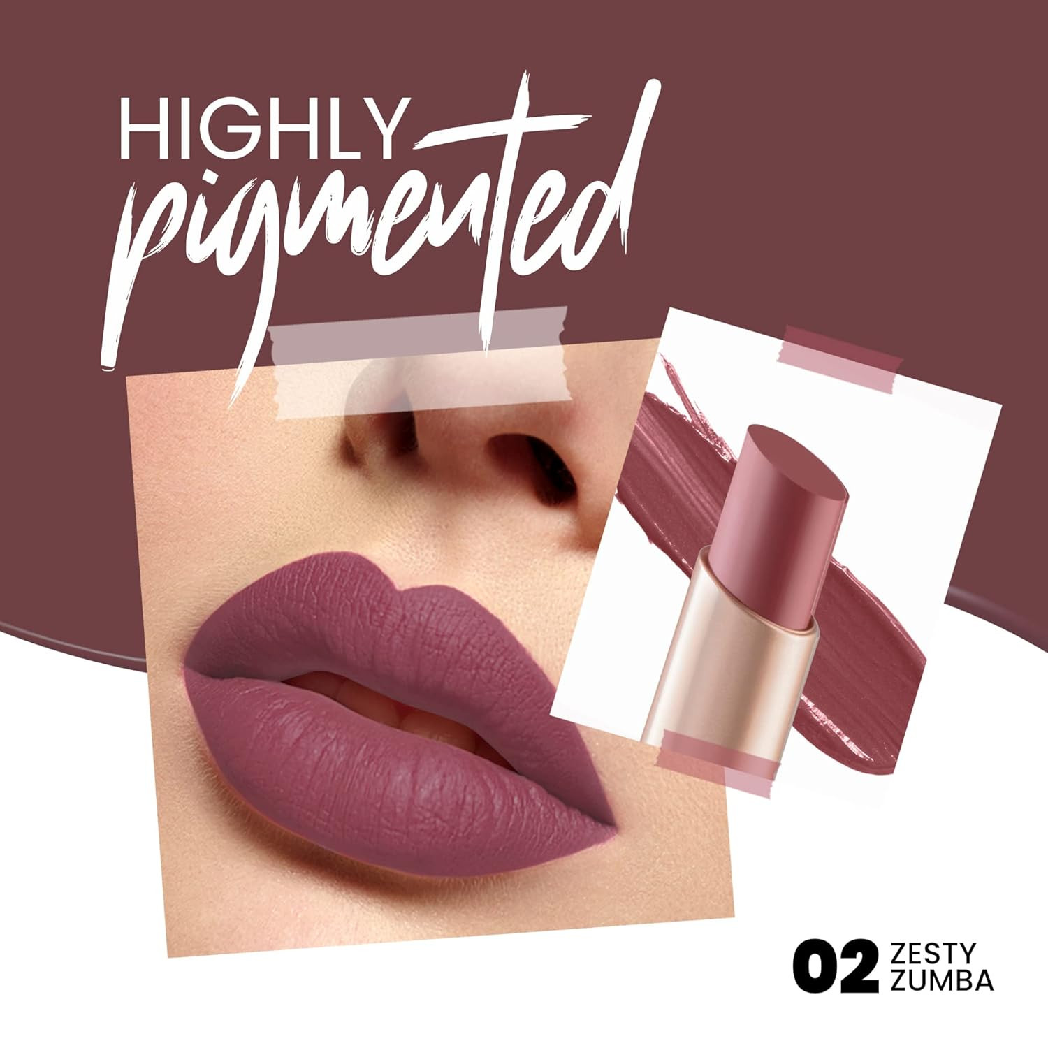 MARS Creamy Matte Long Lasting Lipstick for Women | Creamy Lipstick | Single Swipe Application | Smooth & Light Weight (3.2 gm) (02-Zesty Zumba)