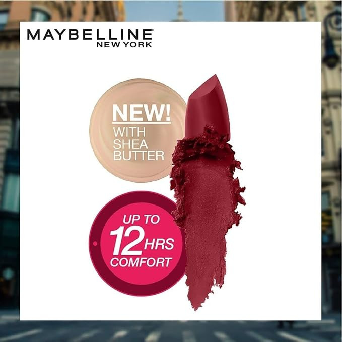 Maybelline New York Color Sensational Creamy Matte Lipstick lasts up to 12 Hours, Hydrate Lips, Rich Creamy Lipstick with Shea Butter, Available in 42 Shades - 695 Divine Wine, 3.9g
