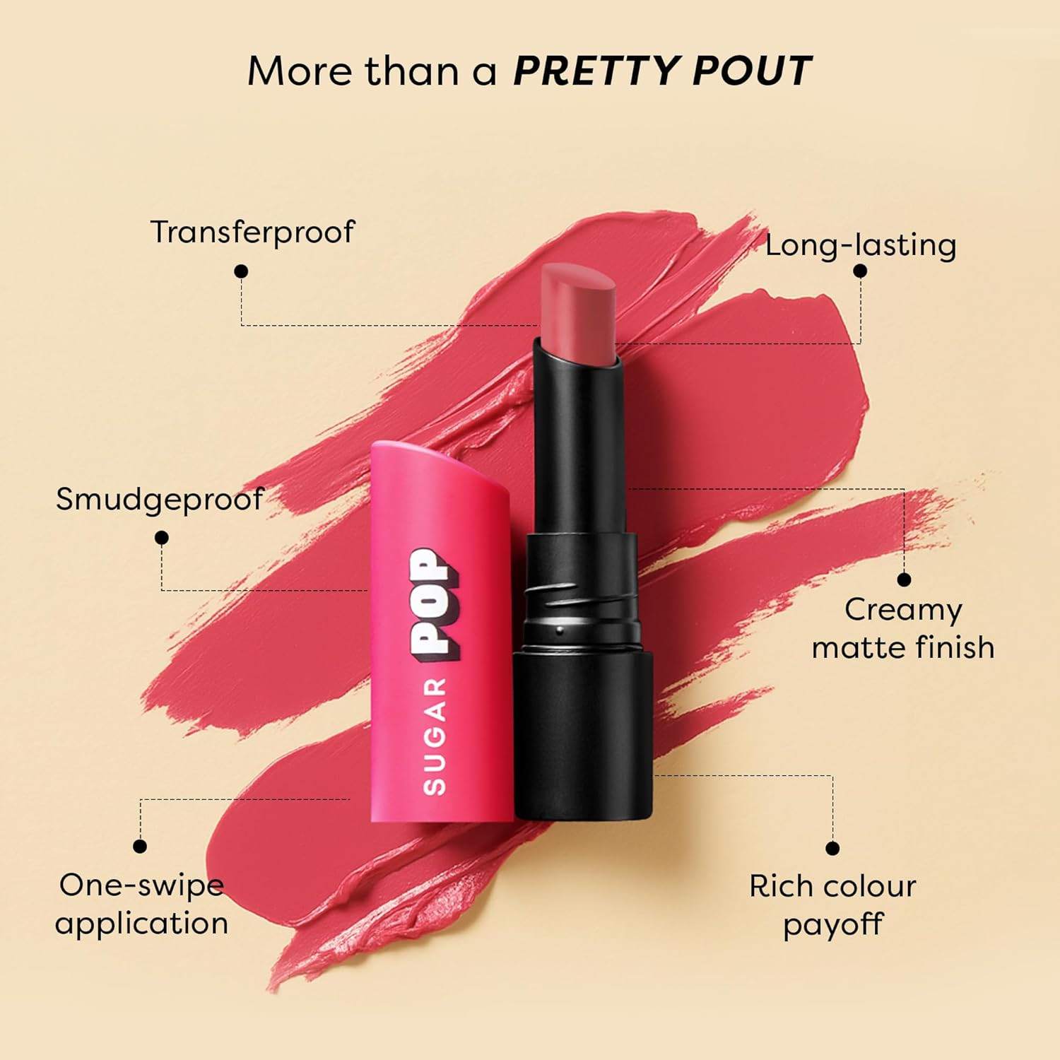 SUGAR POP Ultrastay Transferpoof Matte Lipstick with Vitamin E | Smooth Glide | Waterproof | Longlasting | 4gm - 12 Berry Burst