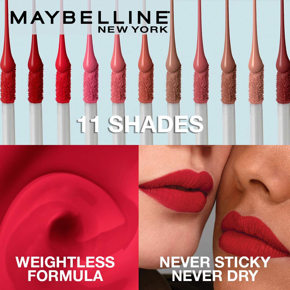 Maybelline New York Sensational Liquid Matte Lipstick, Non-sticky, Non-drying Lipstick, Hassle-Free & Precise Application, Long-lasting Liquid Matte Lipstick - 11 Made Easy|7ml