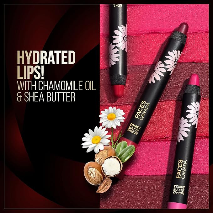 FACESCANADA Comfy Matte Lip Crayon - Whatever 10, 2.8g | 8HR Long Stay | No Dryness | Luxurious Matte Texture | Intense Color in 1 Stroke | Hydrates & Nourishes With Chamomile & Shea Butter