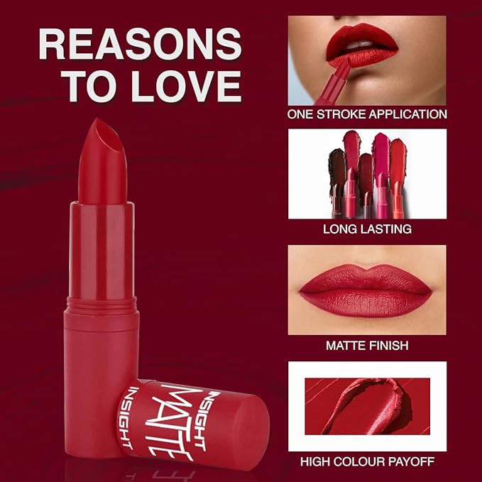 INSIGHT Matte Lipstick | Soft Matte Finish | Highly Pigmented Formula | Ultra Creamy | Intense Color Payoff | Fade-Proof Lipstick |High heels-4.2g
