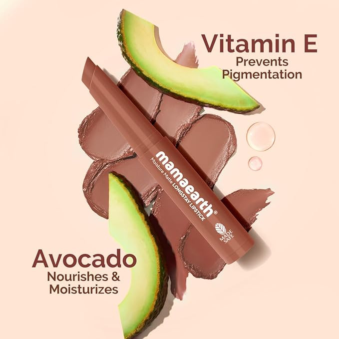 Mamaearth Moisture Matte Longstay Mini Lipstick with Avocado Oil & Vitamin E for 12 Hour Long Stay-04 Cinnamon Nude - 0.7 g