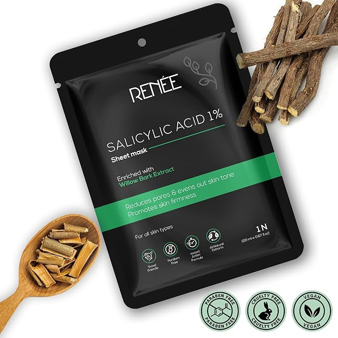 RENEE Salicylic Acid Sheet Mask, Reduces Appearance of Pores, Acne, Marks & Fine Lines, Soothes & Hydrates Dull & Tired Skin, for All Skin Types (Pack of 1)