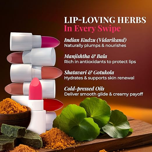 Just Herbs Ayurvedic Lipstick Micro-mini Kit | Kit of 8 Matte Lipsticks | Long-lasting | Weightless | Ayurvedic Formula | Travel-friendly - 9.6g