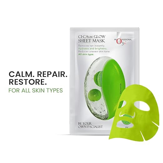 O3+ Ci-Calm Glow Sensitive Skin Sheet Mask with Cica Leaf Extract & Ceramide for Barrier Repair & Anti Redness