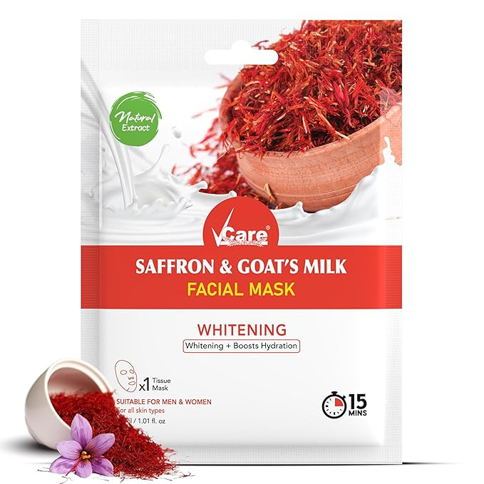 VCare Facial Mask skin care mask for Glowing Skin & Tan removal | Brightening Face wash For Dry Skin (Saffron & Goat's Milk) Pack of 3
