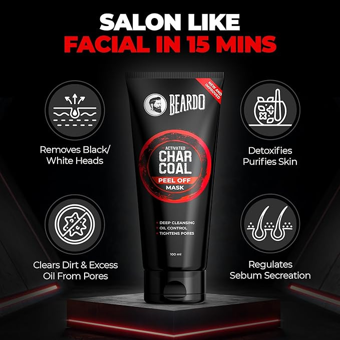 Beardo Activated Charcoal Peel Off Mask for Men, 100g | Charcoal Face Mask for Glowing Skin | Detoxing Facial Kit for Men | Peel Off Mask For Oily & Dirt free skin