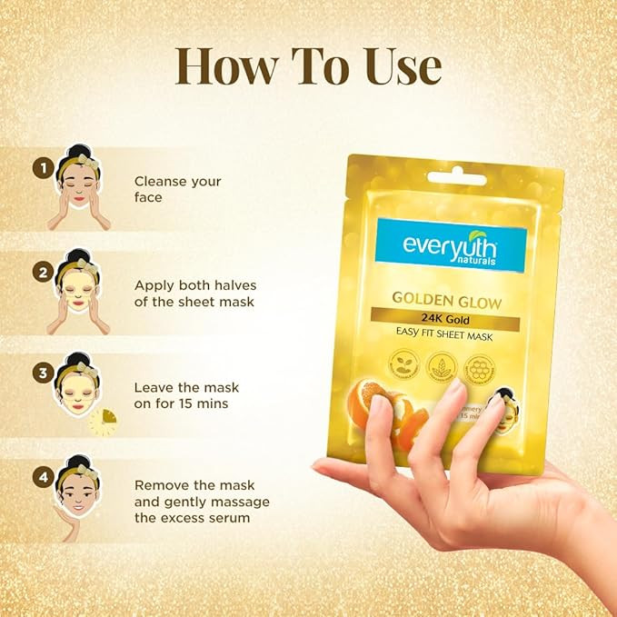 Everyuth Naturals Golden Glow 24K Gold Sheet Mask Pack of 3