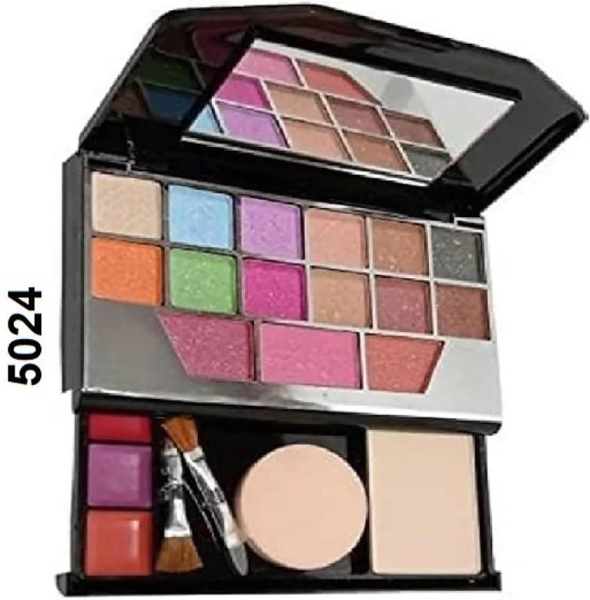 SKINPLUS 7pcs Makeup Brush set with Makeup Kit + 2 pc Blender Puff and 3IN1 (KAJAL+MASCARA+EYELINER) Combo (6 Items in the set)