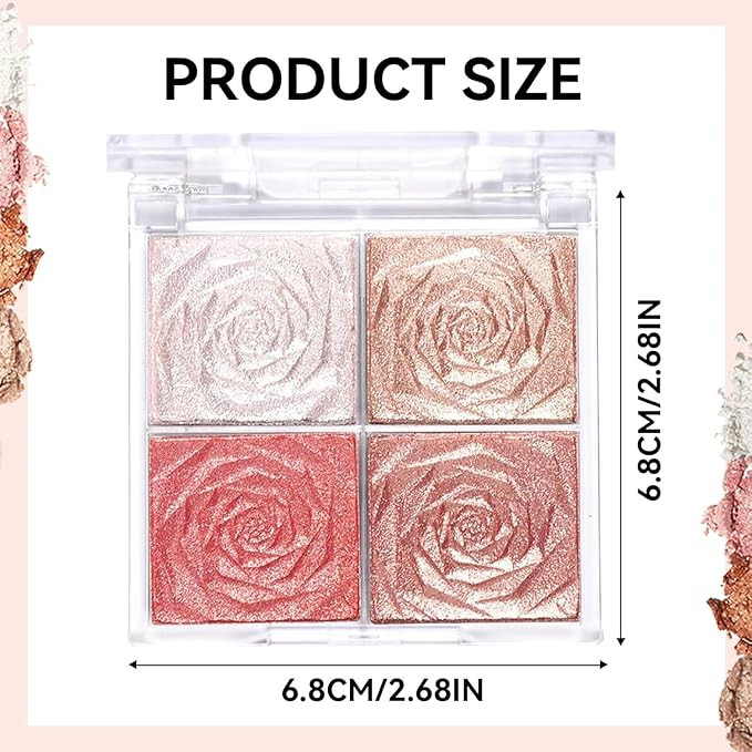 Blusher Palette Powder – 4 Colors Matte & Shimmer Blush Highlighter & Long-Wearing Water-Proof, MNatural-Looking Glow Smooth & Lightweight Formula Portable Compact Design (Multicolor)