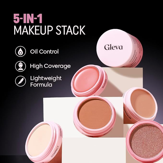 Gleva 5 In 1 Makeup stack With Concealer, Bronzer, Blusher, Compact & Highlighter Smooth & Blendable Formula - Travel Friendly, Quick & Easy to Use (Dusky)