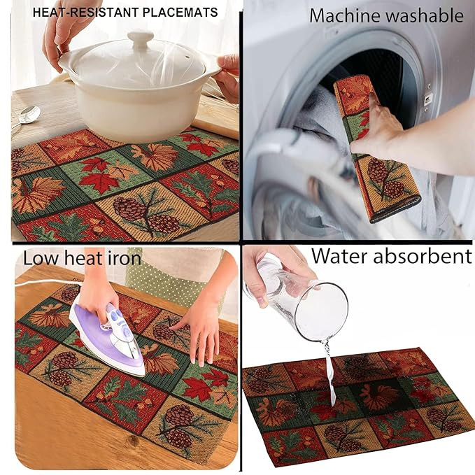 Tropical Eco-Friendly Cotton Dining Table mats, Reusable, Machine Washable, Everyday Use Multicolor Rectangular Placemats, Set of 4 (33x47 cm)