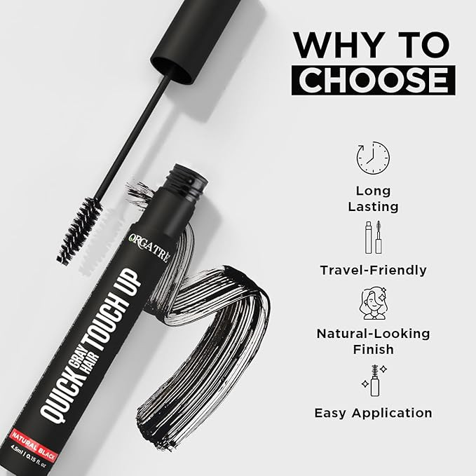Orgatre Quick Gray Hair Touch Up Stick For Grey Hair 4.5Ml|Instant Gray Coverage|Semi Permanent|Black Color|Smudge-Proof & Long-Lasting|For All Hair Types|Enriched With Almond & Olive Oil,1 Count