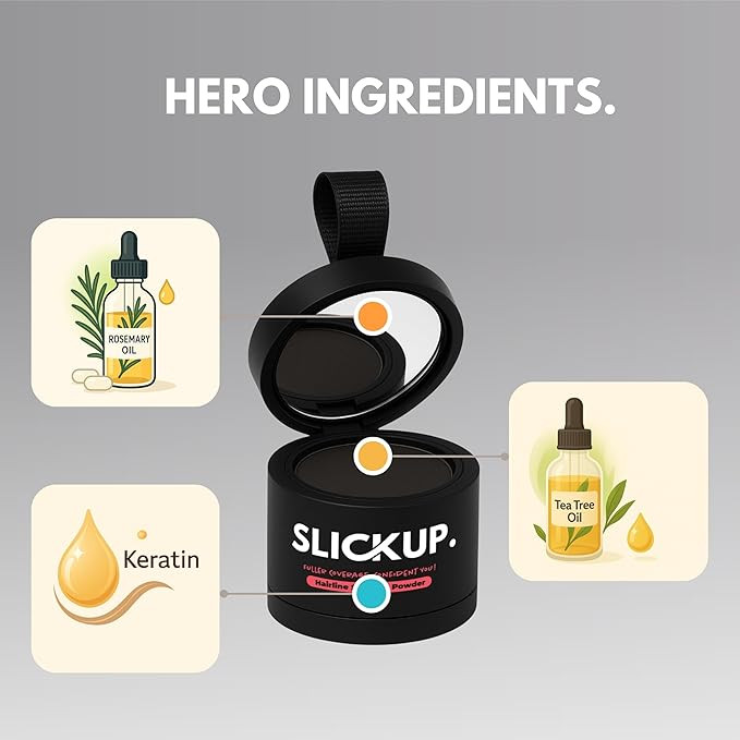 SLICKUP Hairline Shadow Powder for Root Touch Up | Instant Hair Colour Stick for Grey Hair Coverage | Temporary Hair Powder for Thinning Hair, Bald Spots & Hairline | Natural Finish – 4g