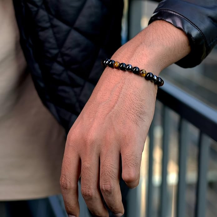 Astrotalk Triple Protection Bracelet | Shields Against Negativity & Enhances Strength | Black Obsidian, Hematite, Tiger Eye | Crystal Bracelet for Women & Men