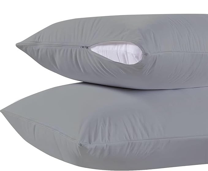 Trance Ultra Soft Terry 100% Waterproof Pillow Protector Cover with Zippered Closure | Dust Mite - Bed Bug Protection | Oil Water Protection (Standard: 18 x 28 inch - Grey) - Pack of 2