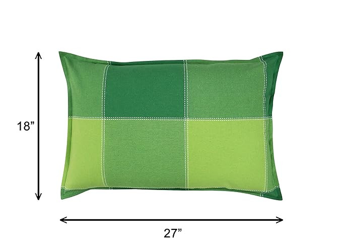 Airwill 100% Cotton Checkered Pattern Flap Pillow Covers (46x69cm)(Green, Pack of 2 Pieces)