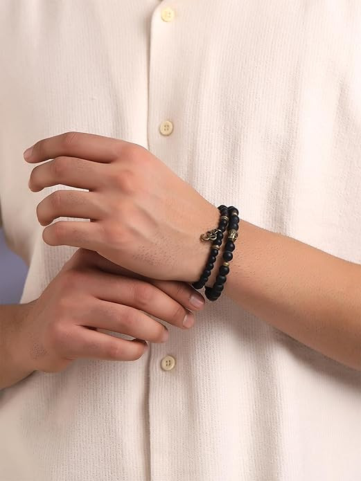 Yellow Chimes D'Vine Buddha Beads Collection Onyx Charm Bracelet for Men (Black)(YCFJBR-619DVINE-BR)