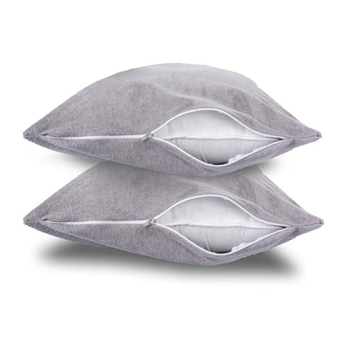 Wakefit Pillow Protector Waterproof | Terry Cotton | Pillow Inner Cover with Zip | 200 GSM | Grey-28x18 Inch | Set of 2