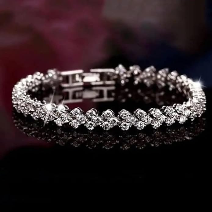 Shining Diva Fashion Platinum Plated Crystal Bangle Bracelet for Women and Girls (14677b)