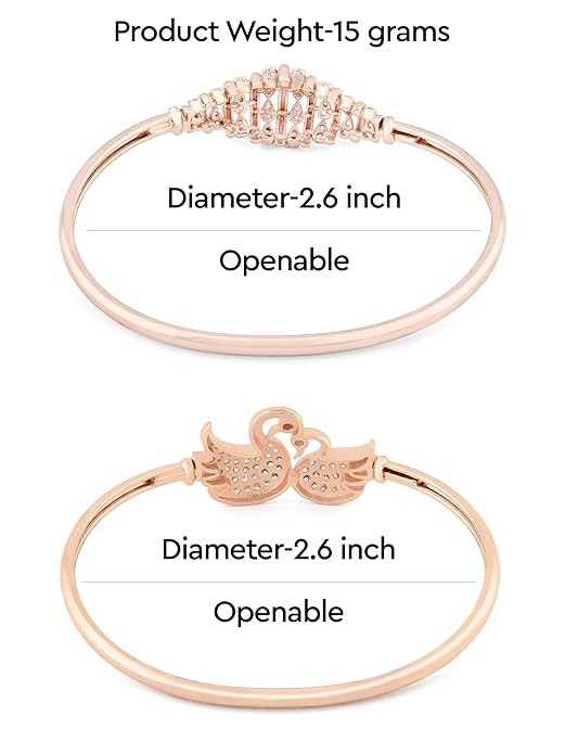 ZAVERI PEARLS Set of 2 Rose Gold Cubic Zirconia Contemporary Brass Kada Bracelets For Women-ZPFK13376