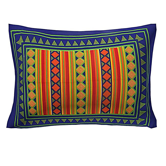 RajasthaniKart 100% Cotton Pillow Cover (Set of 2) - Multicolor - Blue (Blue, 2)
