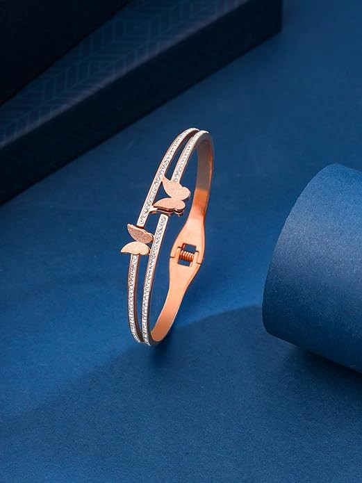 Yellow Chimes Fashion Rose Gold and White Stone Charming Shaped Bracelet for Women Valentine Gift for Girls