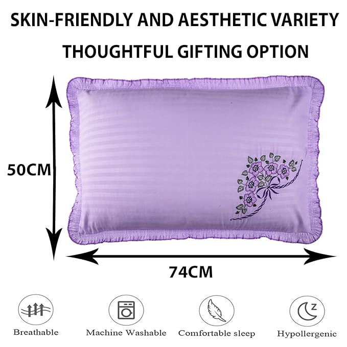 Kuber Industries Pillow Cover | Cotton Pillow Cover Set | Pillow Cover Set for Bedroom | Lining Embroidery Pillow Cover Set | 2 Piece Set | Purple