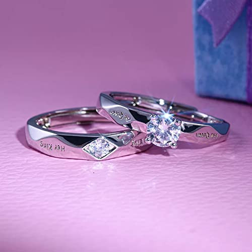 His & Hers Silver-Plated King & Queen Couple Finger Rings for Women/Girl's