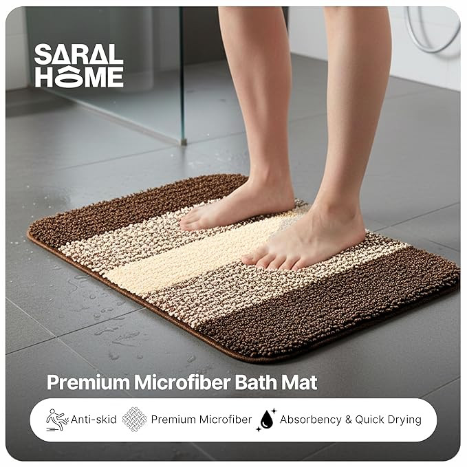 SARAL HOME EASY LIVING Microfiber Striped Anti-Skid Bath Rectangular Mats,35x50cm Pack of 2(Mixed), Multicolour
