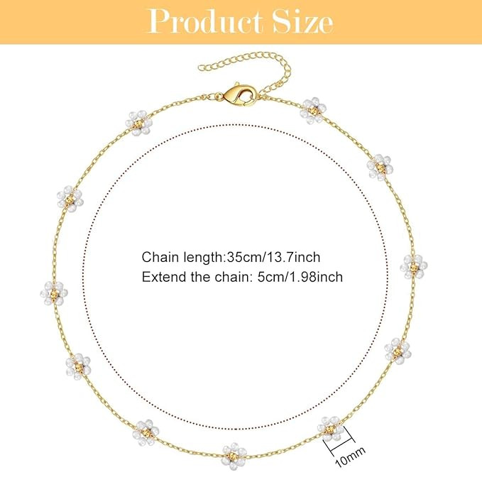 SANNIDHI® Pearl Necklace for Women Girls Flower Pendant Necklace with Gift Box Gold Plated Stainless Steel Chain Necklace Jewellery Valentine Birthday Gifts for Women, Girls, Sister, Girlfriend