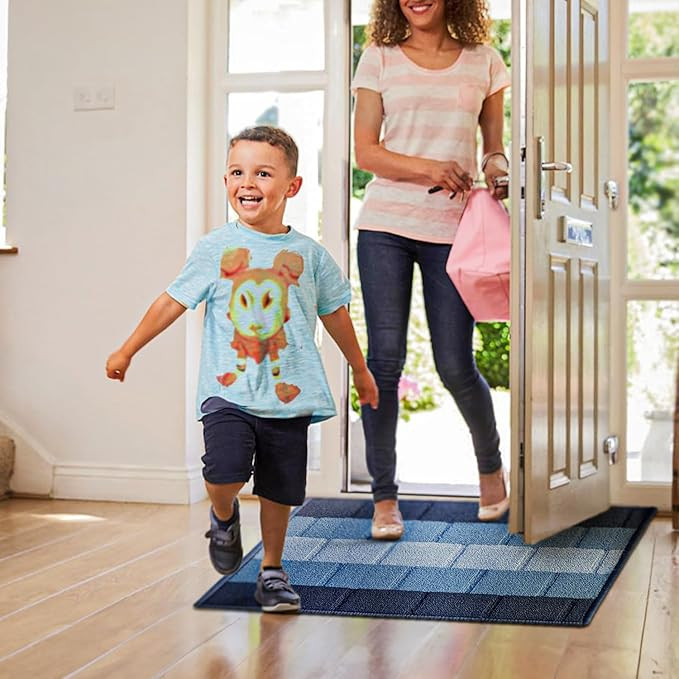 Status Contract Anti Slip Front Door Mat|(38x58cm) Living Room Rug for Entrance Door|Polypropylene Floor Mats for Home|Essential Small Rugs for Office, Bedroom & Kitchen|Blue | Set of 2