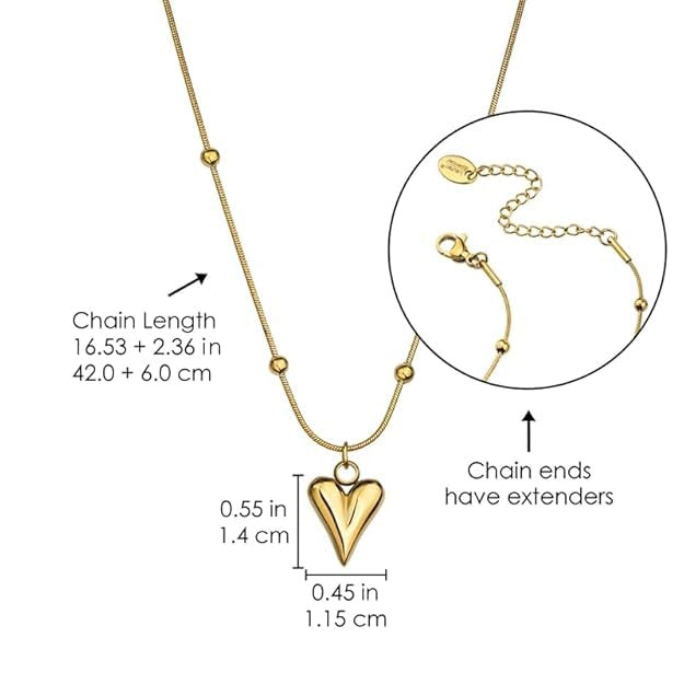 MEENAZ pendant necklace chain for women girls Love anti tarnish stainless steel gold stylish Neck Chain | Heart Locket | Modern Design | Birthday Gift Valentine| Aesthetic Jewellery | Accessories