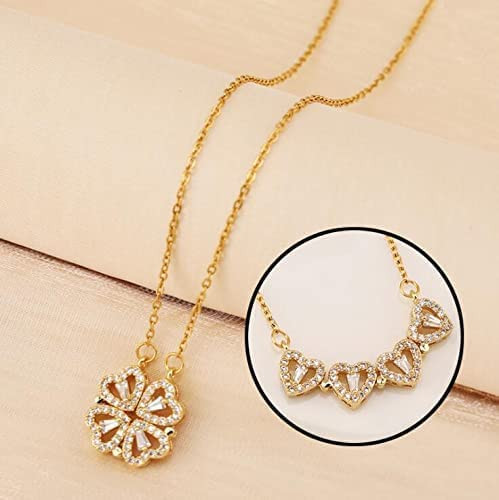 Brado Jewellery Multi Wearing Necklace 4 Heart Magnetic Rose Gold Necklace Pendant Heart Toggle Necklace Diamond Women/Girls Accessories