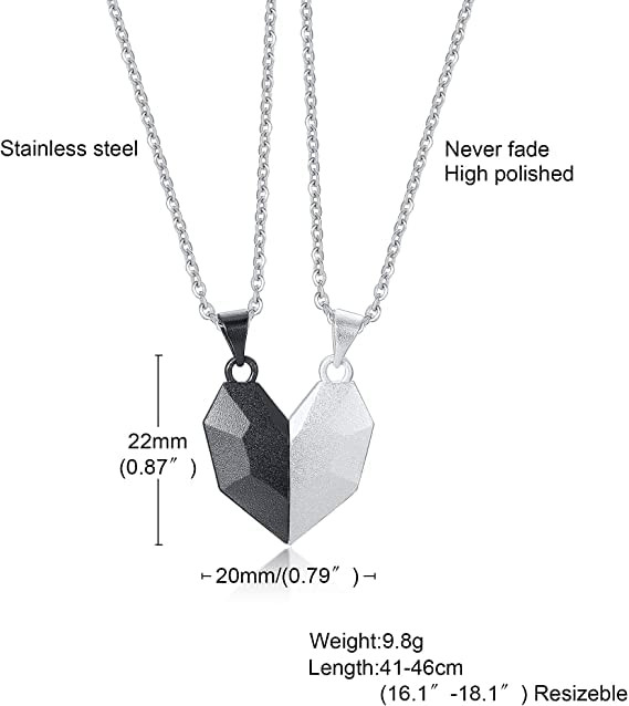 VIEN Sterling Stainless Steel Creative Couple Wishing Stone Heart Shaped Necklace For Unisex Adult