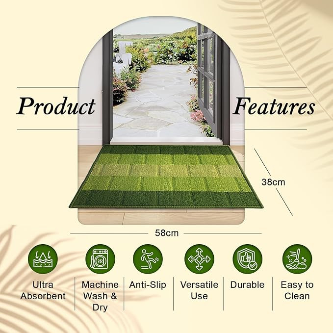 Status Contract Anti Slip Front Door Mat|(38x58cm) Living Room Rug for Entrance Door|Polypropylene Floor Mat for Home|Essential Small Rug for Office, Bedroom & Kitchen| (Green), Rectangular