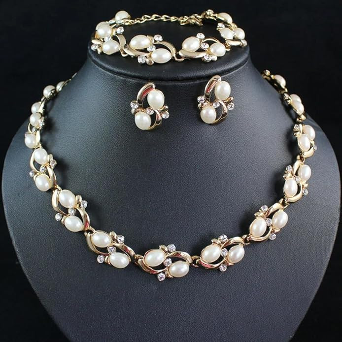 Shining Diva Fashion Latest Stylish Design Fancy Pearl Bracelet Earrings Necklace Jewellery Set for Women (15214s) Valentine Gift for Girlfriend