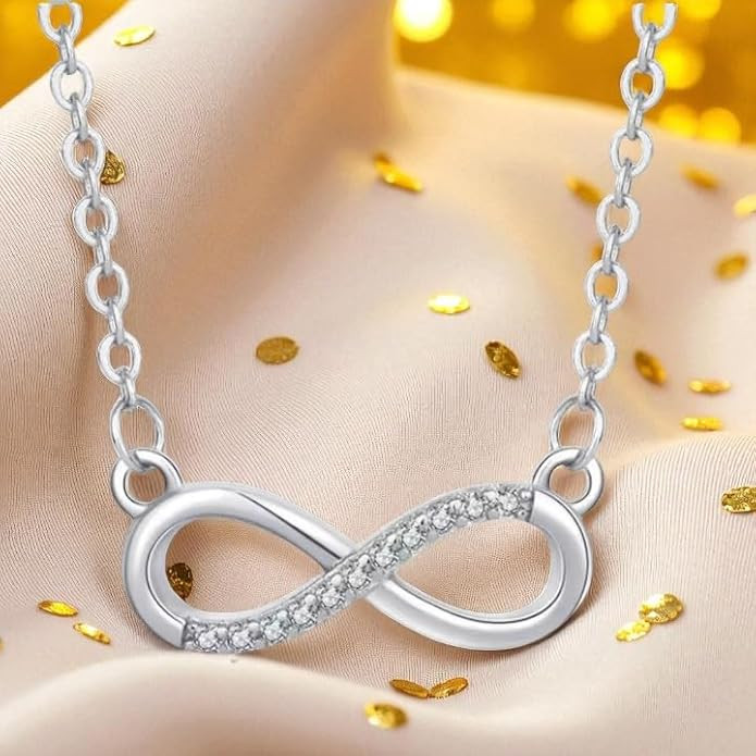 Nilu's Collection Infinity Pendant Necklace with American Diamond Stones For Women & Girls | Lightweight | Anti-Tarnish | Anti- Tarnish | Office Wear