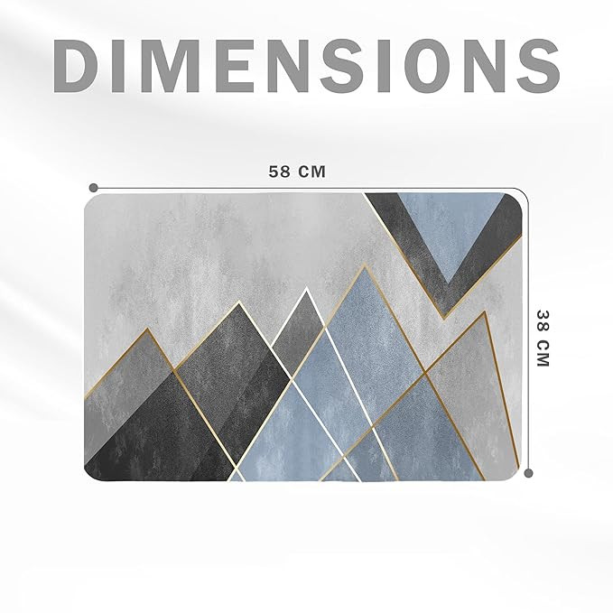 Yellow Weaves Synthetic Rubber 1 Pc Anti Slip Water Soaking Floor Mat,Water Absorbent Non Slip Bath Mat,Quick Dry Mat for Bathroom,Door Mat for Home,Kitchen,Office,Kitchen - Geometric Blue,Rectangular