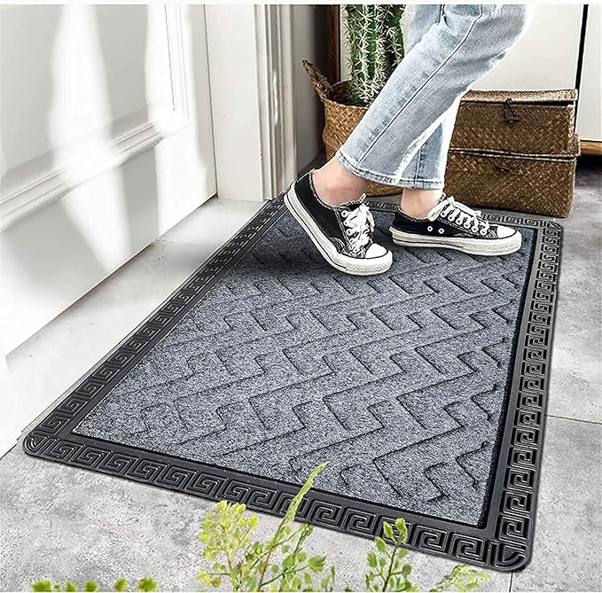 Door Mats For Home Entrance,Rectangular Mats Outside, Indoor Rubber Mat, Waterproof Bathmat Heavy Duty For Entry Areas Inside Door Mat Non-Slip Back Dirt Trapper (60X40 Cm, Grey)
