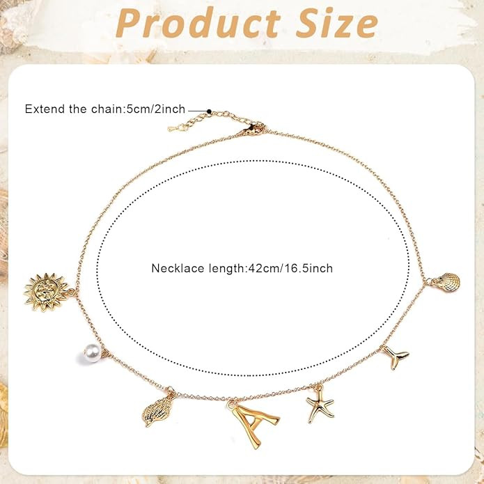 SANNIDHI® Choker Necklace for Women Girls Boho Adjustable Gold Chain Necklace Starfish Pearl Seashell Letter Pendant Charm Necklace Fashion Aesthetic Jewellery Gift for Women, Girls