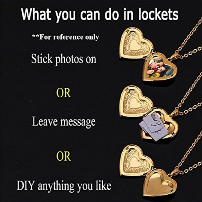 Via Mazzini 18K Real Gold Plated Heart Photo Memory Locket Pendant Necklace With Chain Valentine Gift For Women And Girls (NK0987) 1 Piece Only